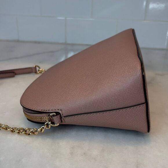 Michael Kors Crossbody Bag Purse Handbag Saffiano Leather Domed Chain-link Pink - Picture 7 of 16